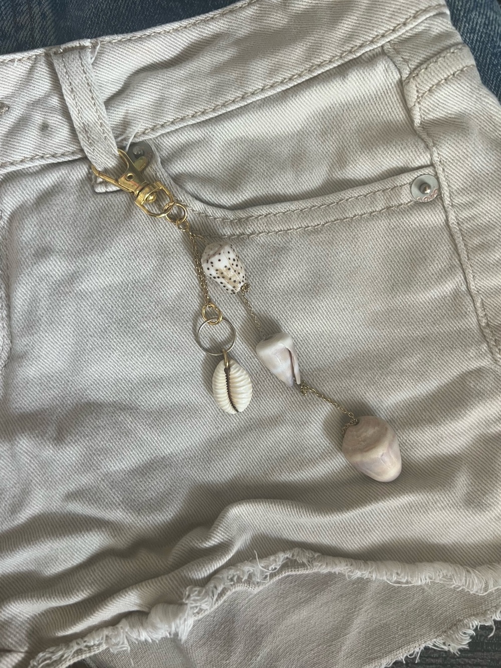 Homemade Seashell Charm Keychain with Gold Hardware